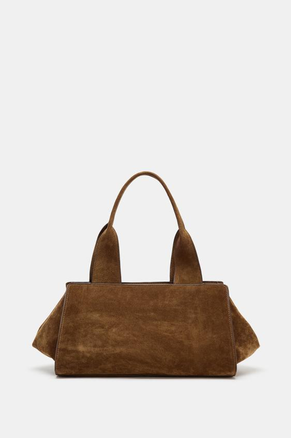 ZARA ЗАМШЕВАЯ СУМКА С ДВОЙНОЙ РУЧКОЙ, КОНЬЯЧНО-КОРИЧНЕВЫЙ