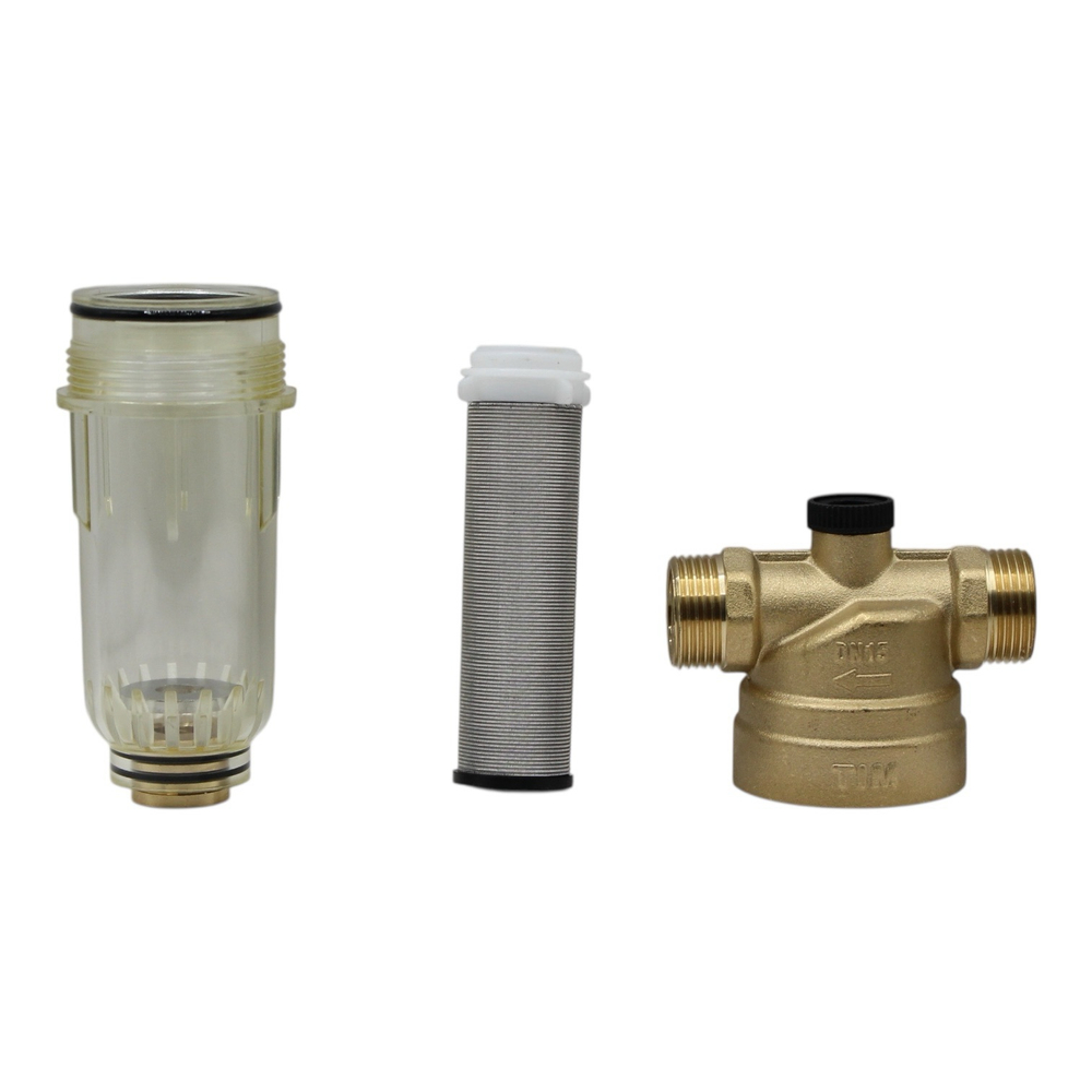 Фильтр самопромывной TIM 1/2" с манометром в стеклянном корпусе