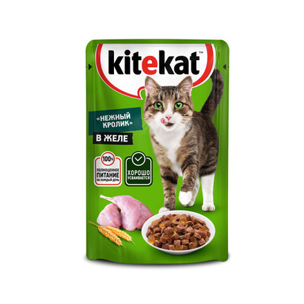 Нежный кролик влажный корм для взрослых кошек, KiteKat 85г