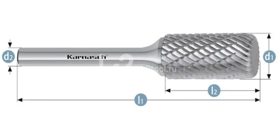 Борфреза твердосплавная Karnasch форма A+ (цилиндр с угловым радиусом), 3х14х3х38 мм, универсальная насечка HP-3, без покрытия, арт. 11.4010-005