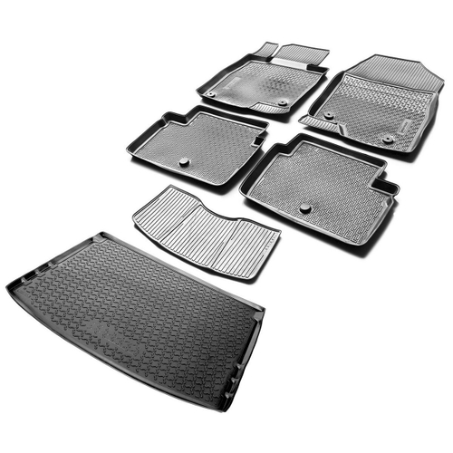 Коврики в салон и багажник автомобиля (комплект) Rival для Mazda 3 BM хэтчбек 2013-2018, полиуретан, с крепежом, 6 частей, K13801006-1