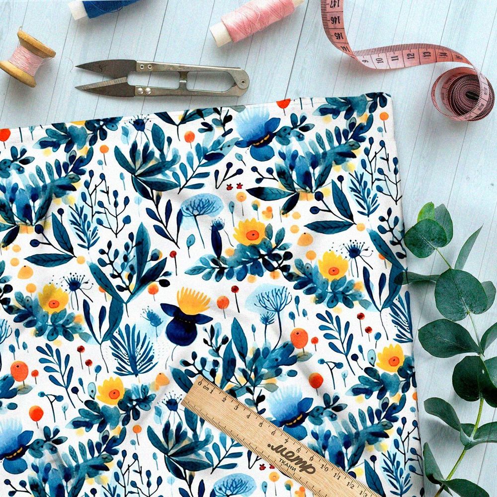 Ткань премиум шелк искусственный Армани атмосферные мотивы природы