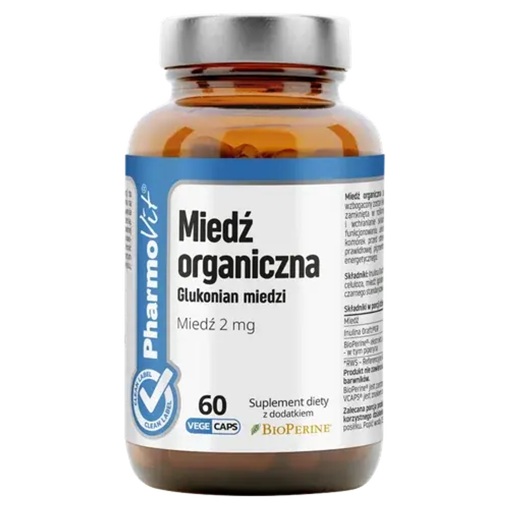 Диетическая добавка Pharmovit Organic Copper 2 мг, 60 капсул