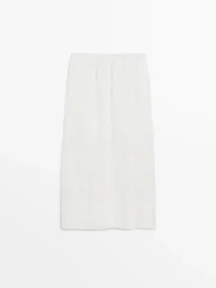 Massimo Dutti Длинная юбка из кружева кроше с вышивкой, белый