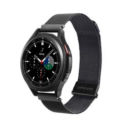 Ремешок из нержавеющей стали черного цвета от Dux Ducis для смарт часов Samsung Galaxy Watch 3, 4, 5, 6 и 7 (размер крепления 20мм), серия Milanese Series (миланская петля)