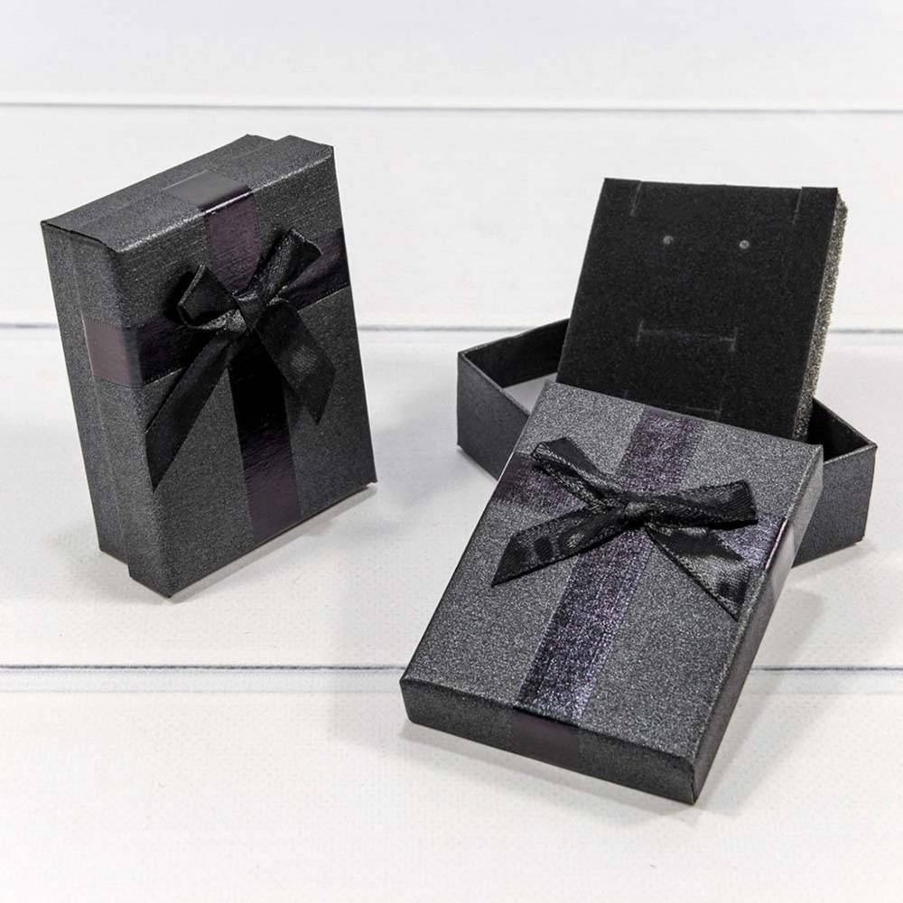 Коробка Ювелирная 7х9х3 см Набор 2 шт с бантом (Черный)