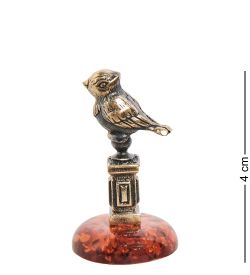AM- 616 Фигурка «Чижик-пыжик на подставке» (латунь, янтарь)