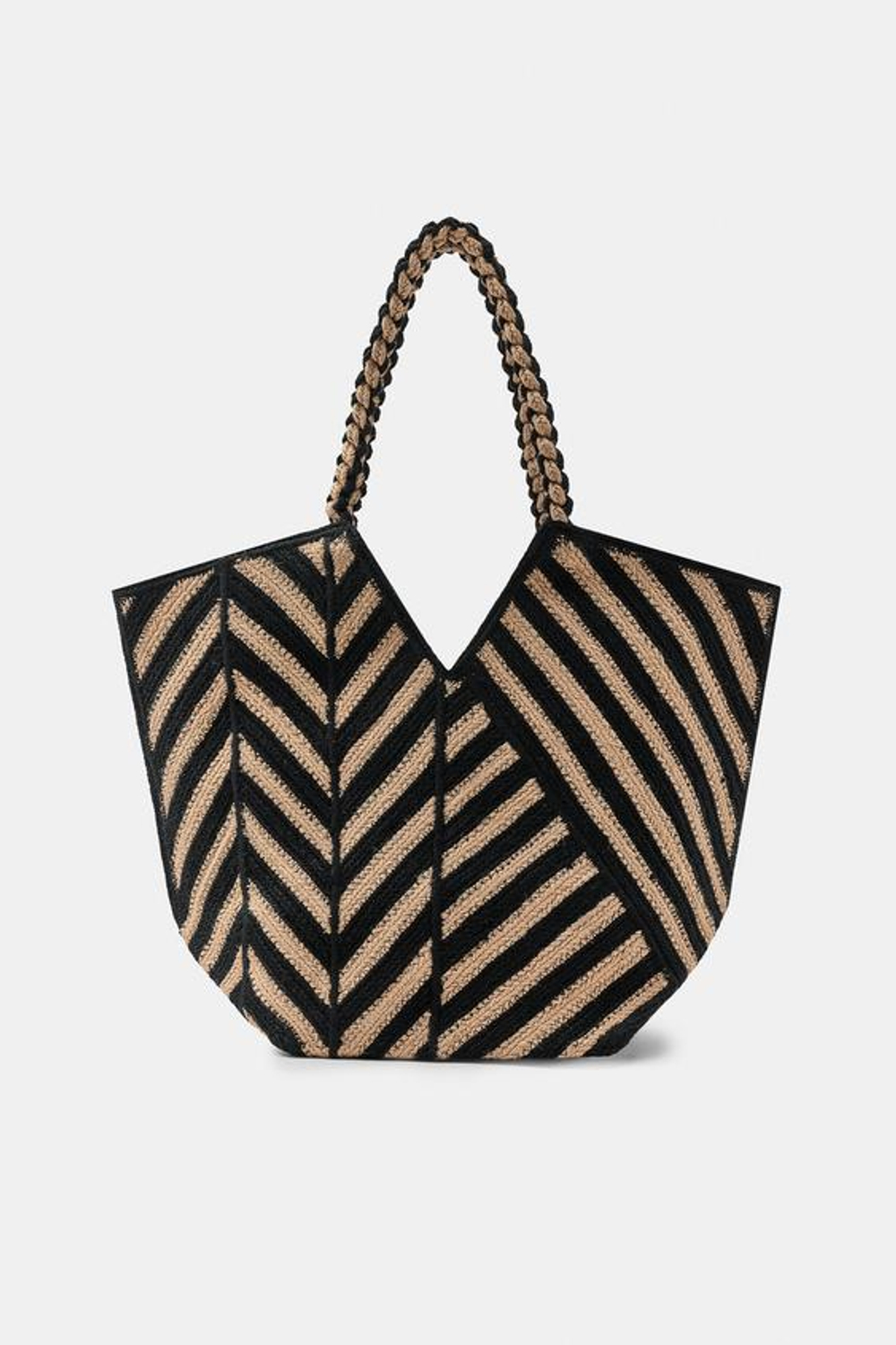 ZARA СУМКА ИЗ 100% ДЖУТА В ПОЛОСКУ, РЫЖЕВАТО-КОРИЧНЕВЫЙ