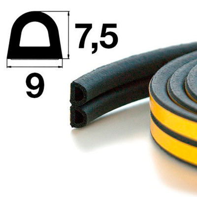 Уплотнитель резиновый самоклеющийся D100 черный APECS-D-9*7,5-BL /6