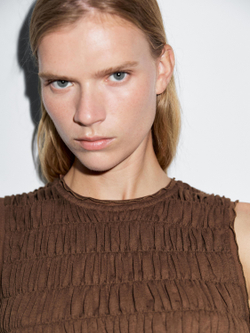 Massimo Dutti Топ из смесовой хлопковой ткани со сборками, коричневый