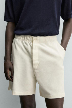 ZARA ШОРТЫ-ДЖОГГЕРЫ REGULAR FIT, ЖЕЛТОВАТО-БЕЛЫЙ
