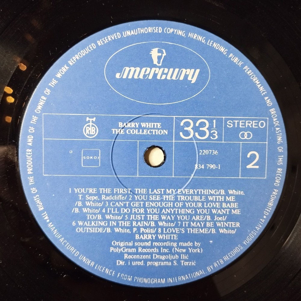 Винтажная виниловая пластинка LP Barry White The Collection (Югославия 1989) Let The Music Play