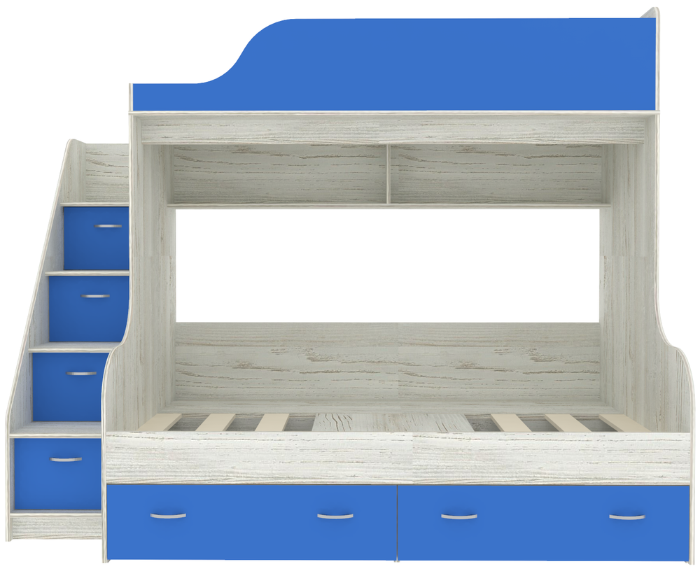 Двухъярусная кровать КарИВи Дуэт-15 с лестницей Комод КарИВиом Винтерберг Светло-синий, голубой