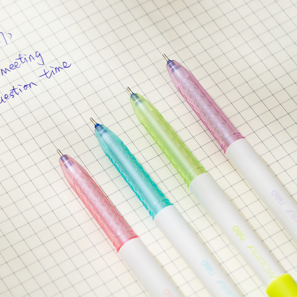 Ручка шариковая DELI "Arrow" Q02636, 0,7 мм, синяя, корпус ассорти