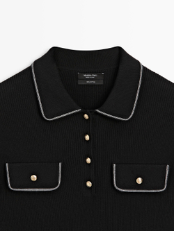 Massimo Dutti Футболка поло с короткими рукавами, черный