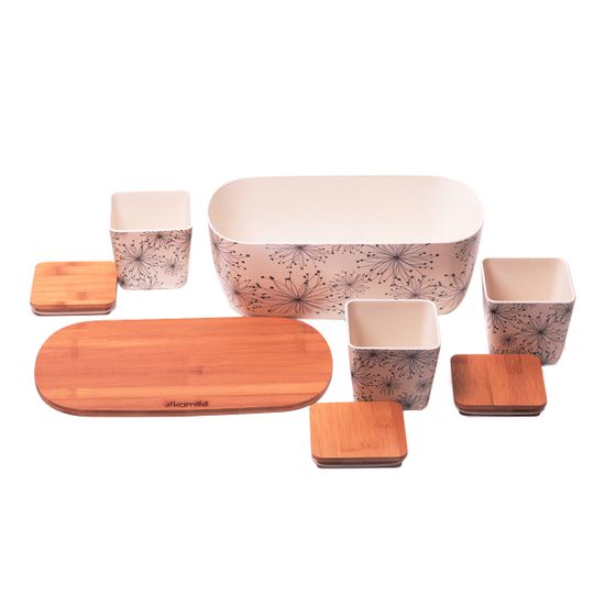 Хлебница с бамбуковой крышкой Kamille KM-1131 с 3 емкостями для сыпучих продуктов