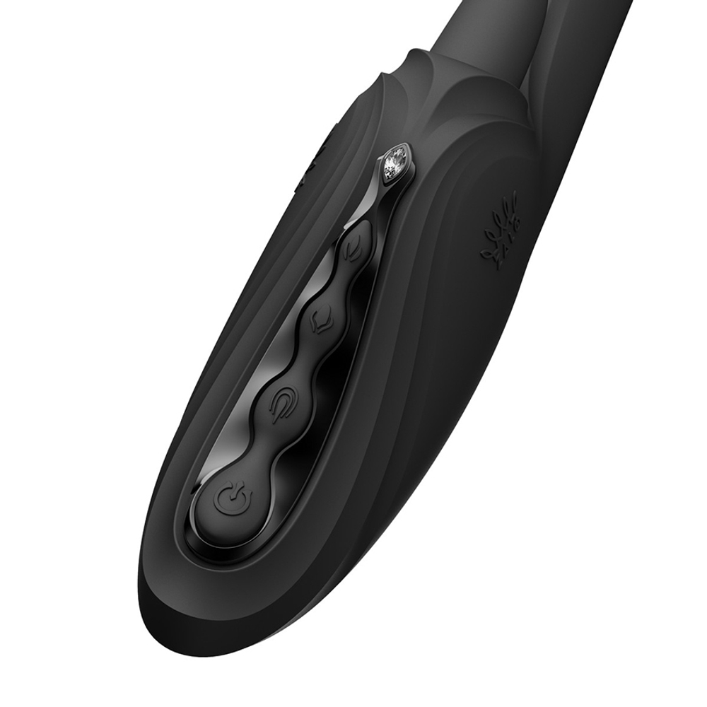 Черный вибратор-кролик 24,6см с функцией вылизывания и нагревом Zalo Ares G-Spot Rabbit Vibrator Obsidian Black