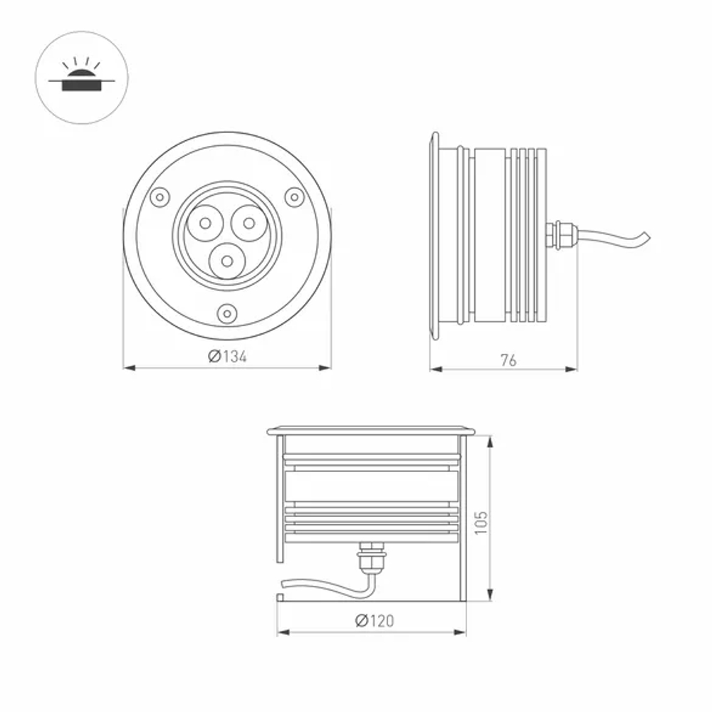 Светильник ART-GROUND-COLOR-TURN-R115-9W RGB (SL, 25 deg, 24V) (Arlight, IP67 Металл, 3 года) 024961