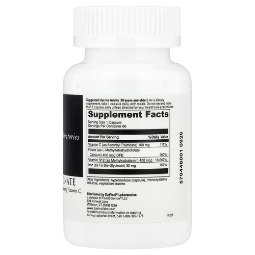 DaVinci Laboratories, Бис-глицинат железа, 60 капсул