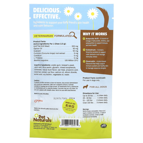 Pet Naturals, Средство от аллергии и успокаивающее, для всех собак, утка, 60 жевательных таблеток, 90 г (3,17 унции)