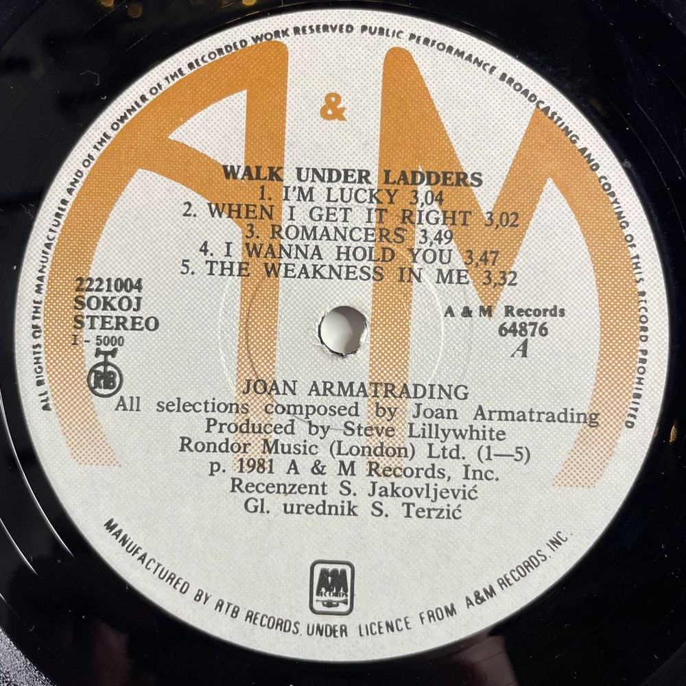 Винтажная виниловая пластинка LP Joan Armatrading Walk Under Ladders (Югославия 1982)