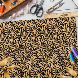 Ткань кулирная гладь бронзовый папоротник на чёрном фоне