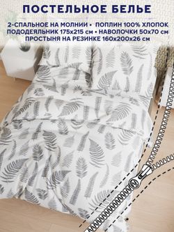 Постельное белье Сказка "Папортник (компаньон)" 2-спальный   наволочки 50х70 2шт Простынь на резинке 160х200 см  Пододеяльник 175х215 см