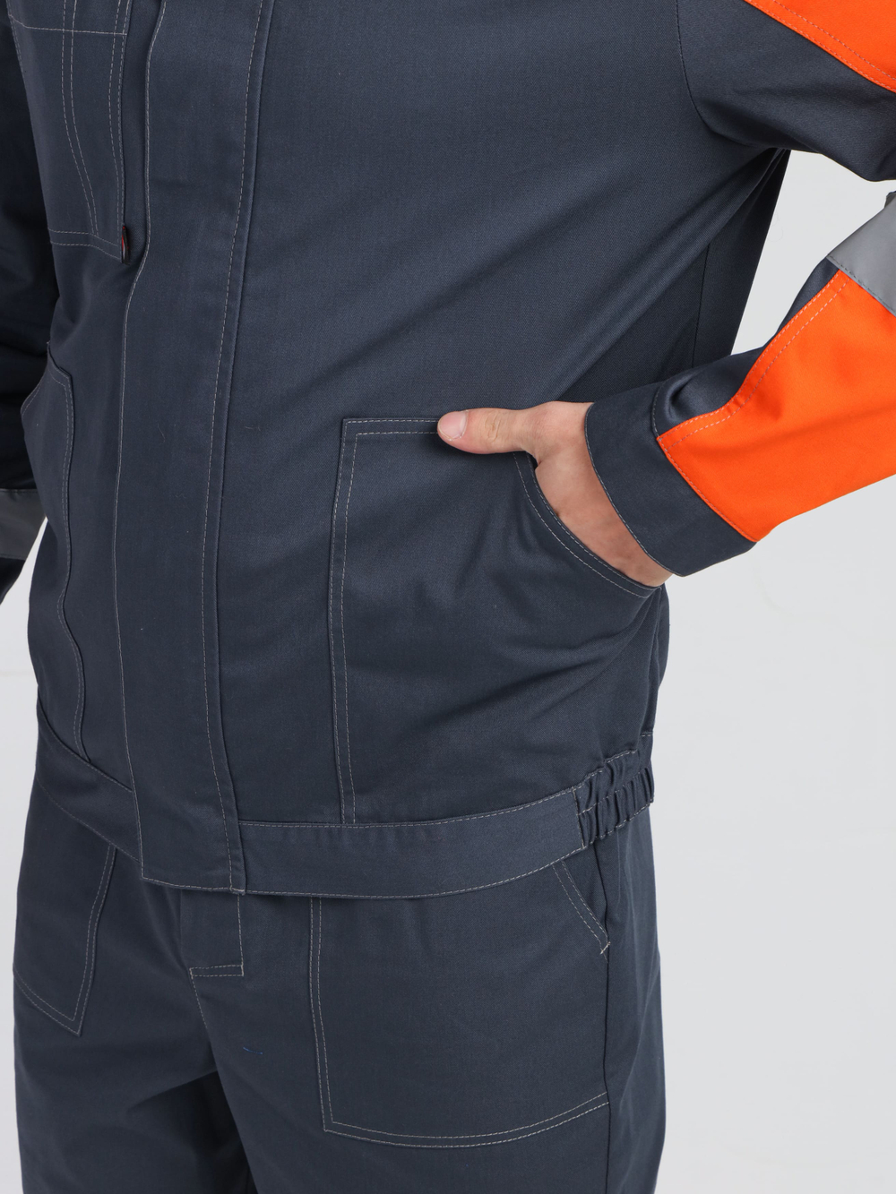 Костюм Бриготек-1 СОП (тк.Смесовая,260) брюки, т.серый/оранжевый