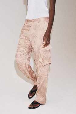 ZARA БРЮКИ КАРГО С ВЫШИВКОЙ — ZW COLLECTION, РОЗОВЫЙ