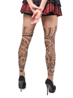 Колготки с принтом в виде тату-чулок (Размер: S-M-L) (Цвет: бежевый)