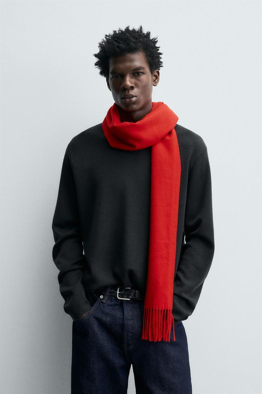 ZARA ШАРФ С БАХРОМОЙ, КРАСНЫЙ