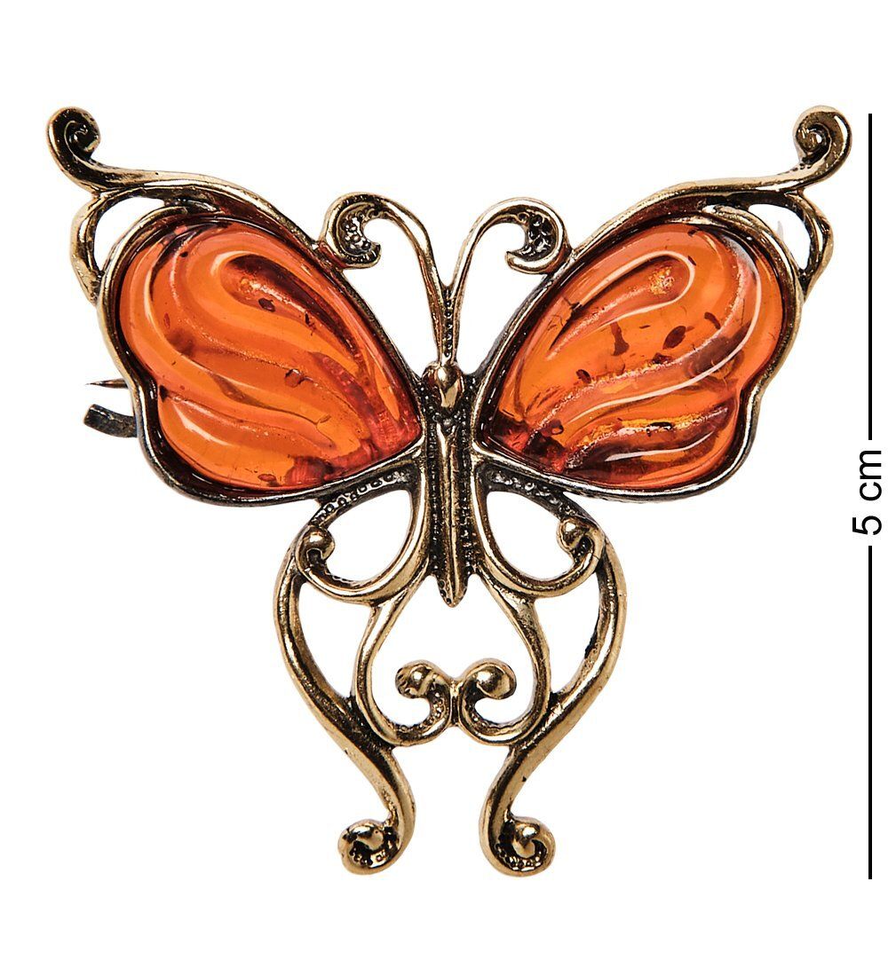 AM-2547 Брошь «Бабочка Хрустальная» (латунь, янтарь)