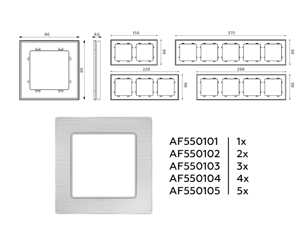 AF550102 Рамка ALFA Platos (Серебро Металл шлифованный) 2-ая