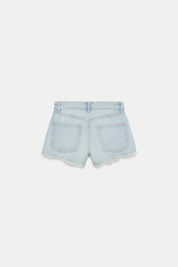ZARA ДЖИНСОВЫЕ ШОРТЫ TRF С ВЫСОКОЙ ПОСАДКОЙ И РАЗРЫВАМИ, ГОЛУБОЙ