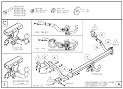 Фаркоп оцинкованный Galia C0528A для TOYOTA PROACE CITY, PROACE CITY VERSO 2019-, OPEL COMBO LONG, PEUGEOT PARTNER II, III LONG, RIFTER LONG 2008-(паспорт и сертификат в комплекте)(без электрики)