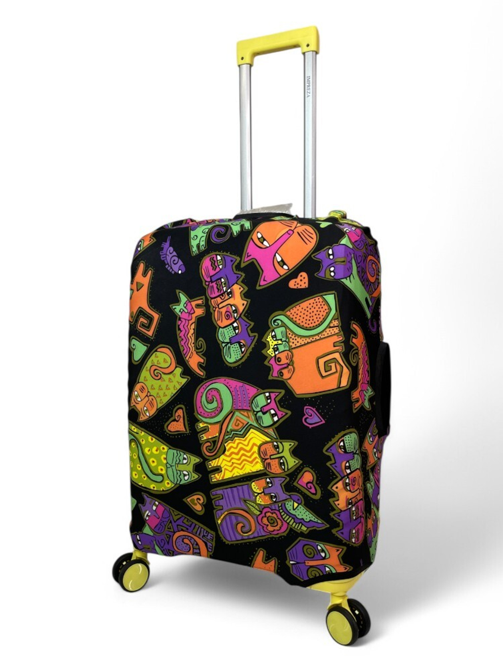 Чехол на чемодан 24", цвет чёрный/разноцветный, Коты