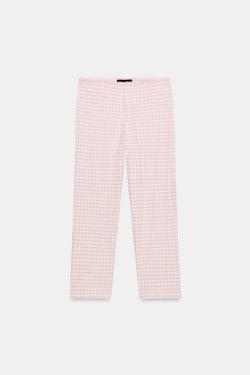ZARA БРЮКИ КАПРИ В КЛЕТКУ ВИШИ, РОЗОВЫЙ/БЕЛЫЙ