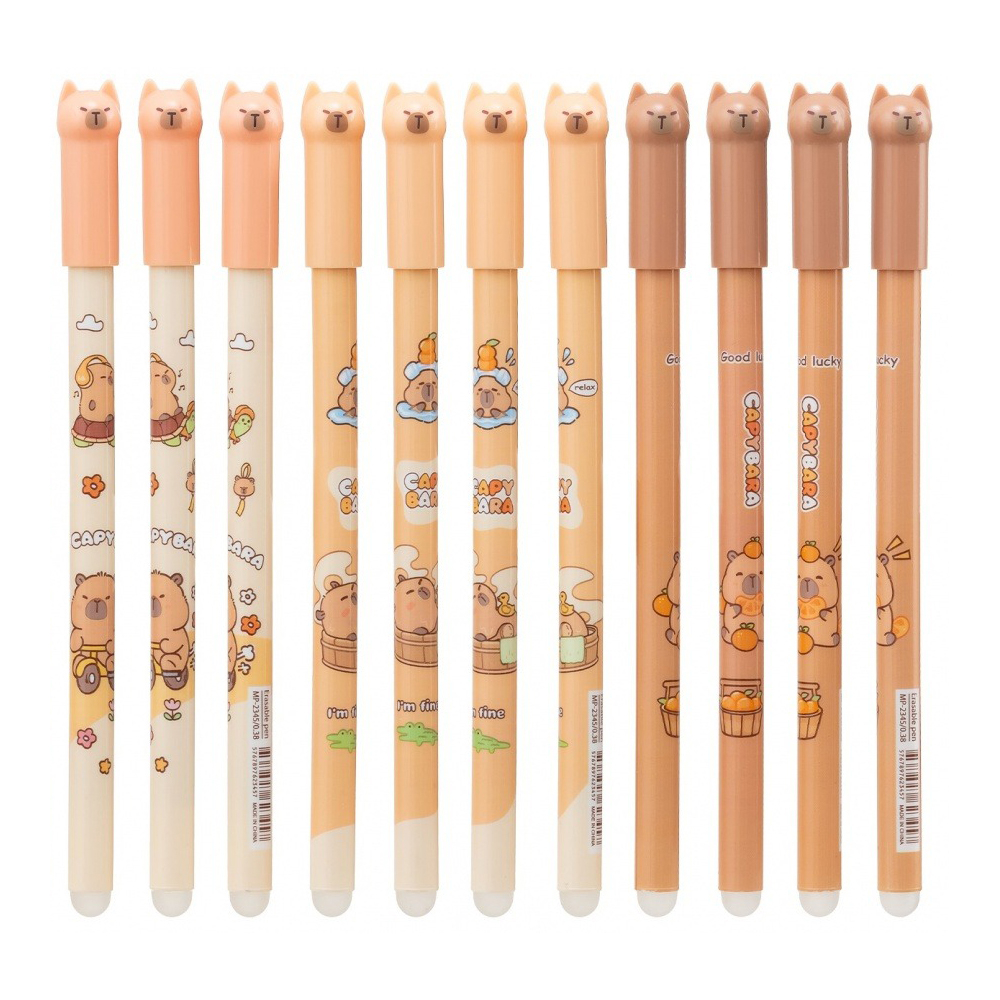 Ручка гелевая, пиши-стирай, Basir, синие чернила, серия "Капибара", разноцветный корпус