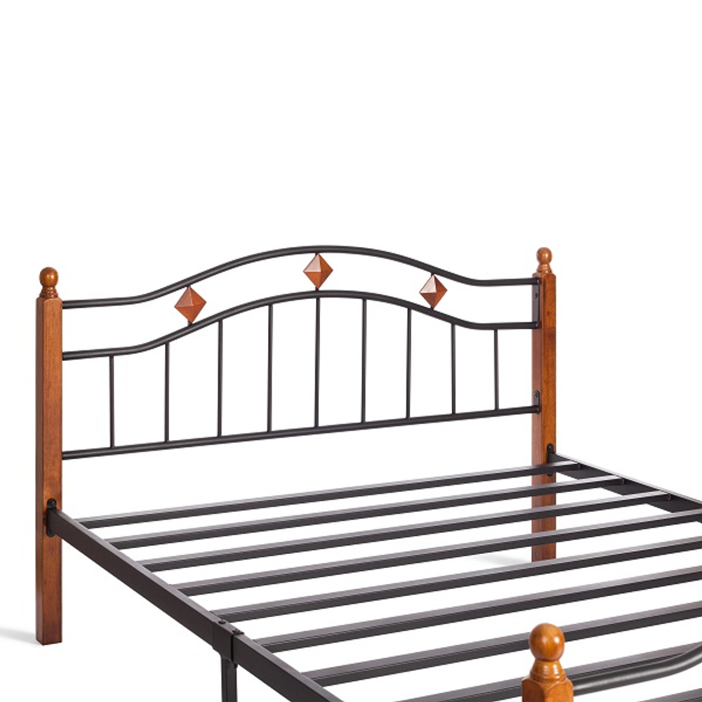 Кровать AT-126 - дерево гевея/металл, 160*200 см (Queen bed), красный дуб/черный
