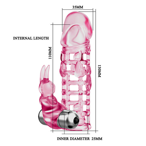 Розовая удлиняющая насадка 13см с вибрирующим стимулятором Baile Ultimate Love Steeve BI-026201
