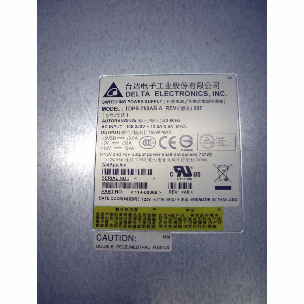 Блок питания Delta Electronics NetApp TDPS-750AB A REV: 00F 750W Power Supply 114-00065 для Fujitsu DX80 S2 CA07336-C141