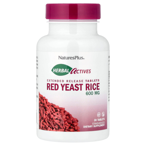 NaturesPlus, Herbal Actives, красный ферментированный рис, 600 мг, 30 вегетарианских таблеток