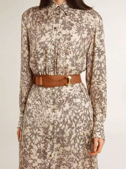 Women's brown leather belt with semi-circular gold buckle