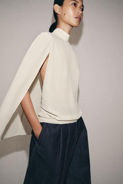 ZARA РУБАШКА-КЕЙП С РАЗРЕЗАМИ ZW COLLECTION, ЭКРЮ