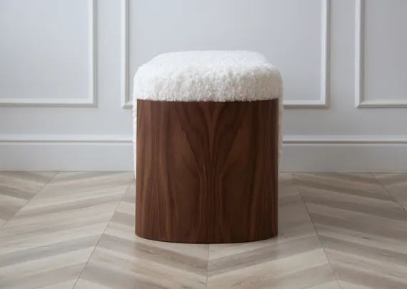 Банкетка Lagom 100 см (белый мех, орех)