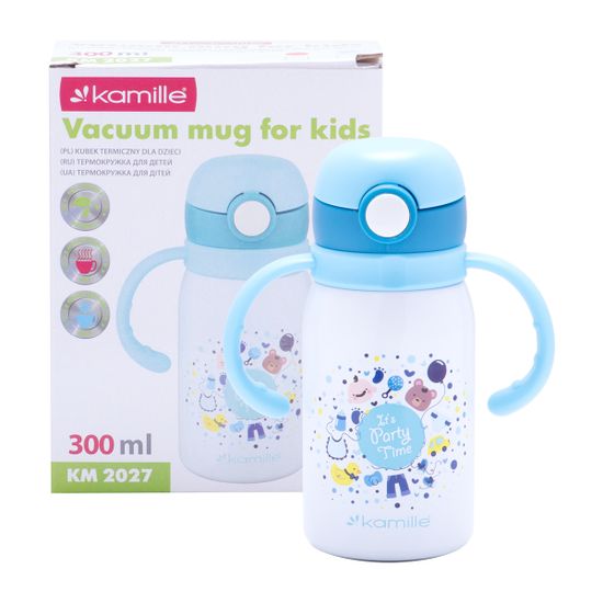 Термос для детей 300 мл. из нержавеющей стали Kamille КМ-2027 с трубочкой и двумя ручками