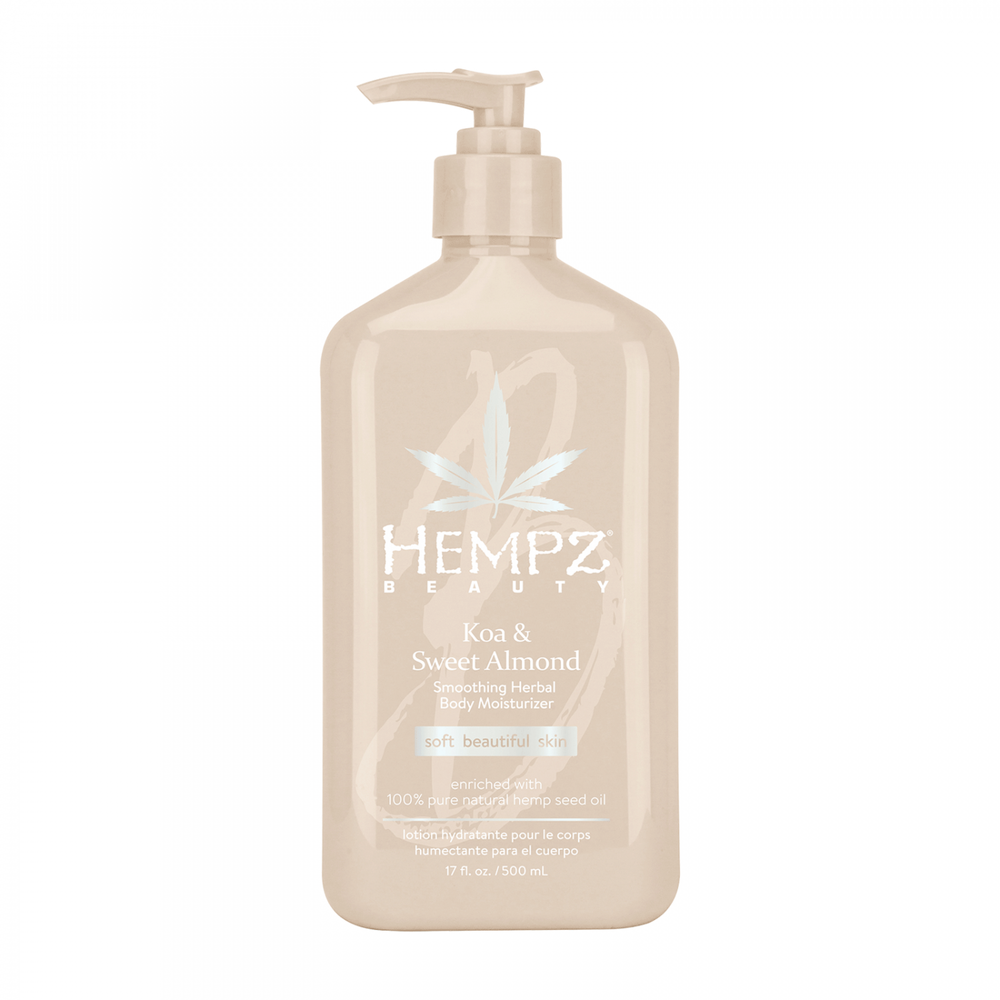 Hempz koa &amp; sweet almond smoothing herbal body moisturizer soft beautiful skin enriched with 100% pure natural hemp seed oil 500ml