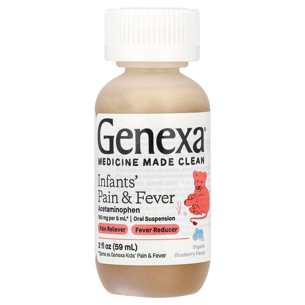 Genexa, Infants 'Pain & Fever, органическая голубика, 160 мг, 59 мл (2 жидк. Унции)