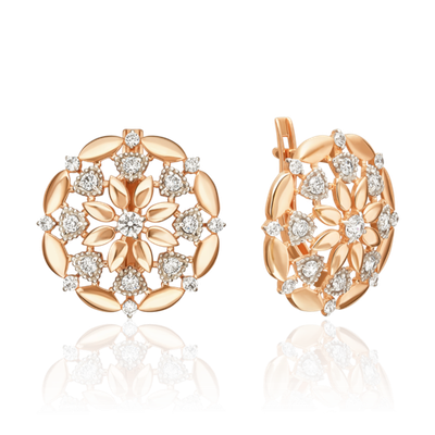 Серьги «Витражи» с английским замком из красного золота с фианитами