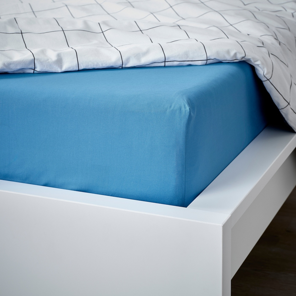 IKEA DVALA  (ИКЕА ДВАЛА)  -  Простыня на резинке, голубая, 120x200 см